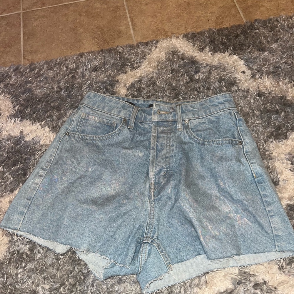 Blue High-Waisted Denim Shorts